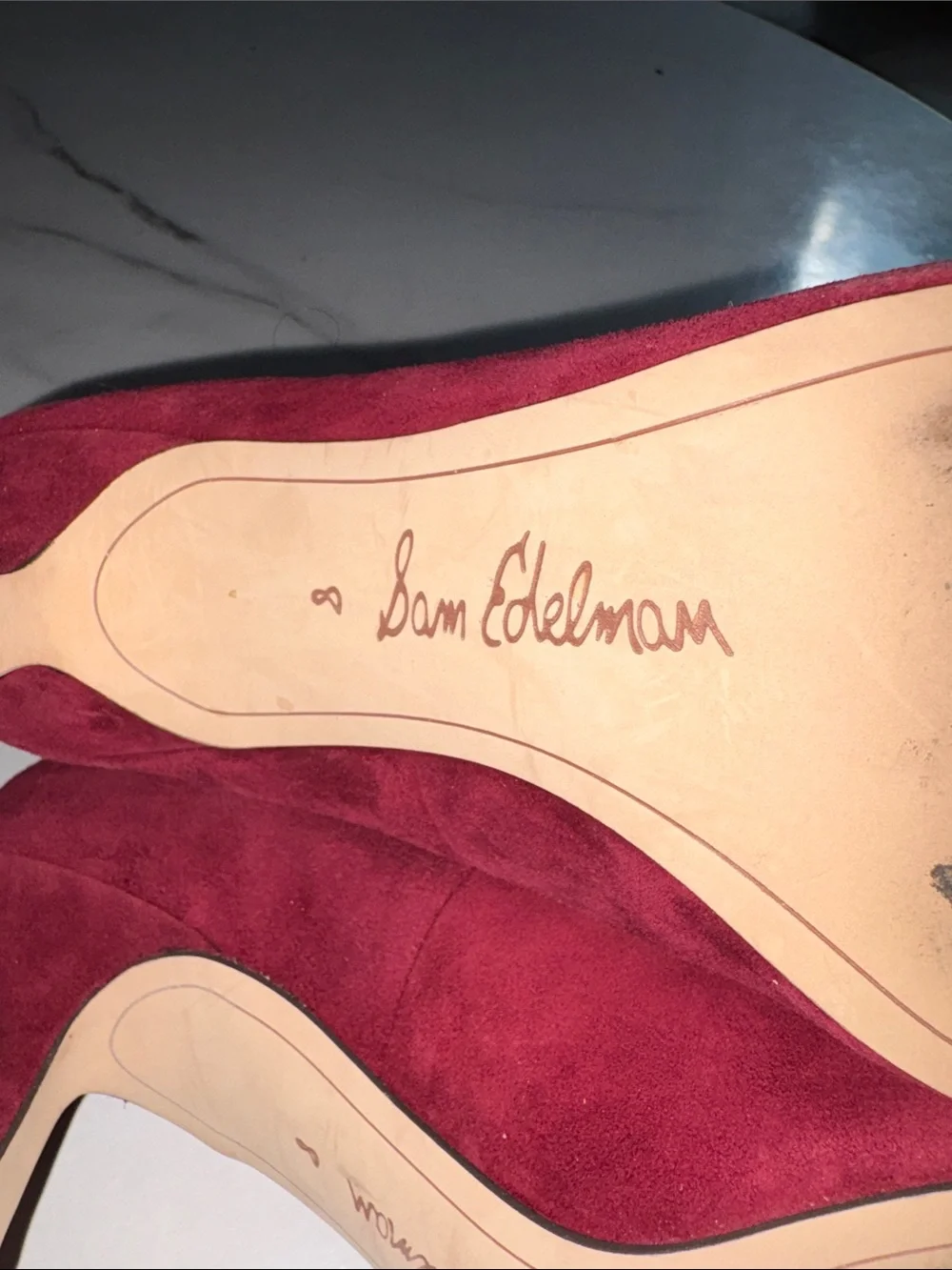 Sam Edelman Burgundy Suede Square-Toe Pumps (READ DESCRIPTION)